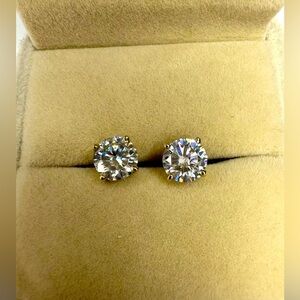 GRA CERTIFIED 14K SOLID YELLOW GOLD 2 CT VVS MOISSANITE LAB SOLITAIRE EARRINGS